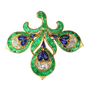 Fleur-de-Lis Splendour: Antique French  Brooch with Intense Green Essence